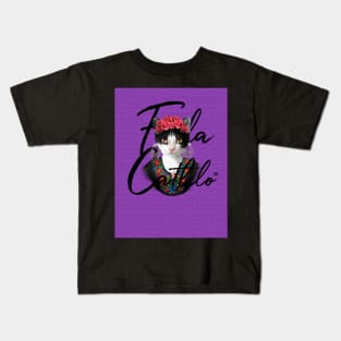 Grape TXB back Cat Frida Cathlo version of - Frida Kahlo Kids T-Shirt